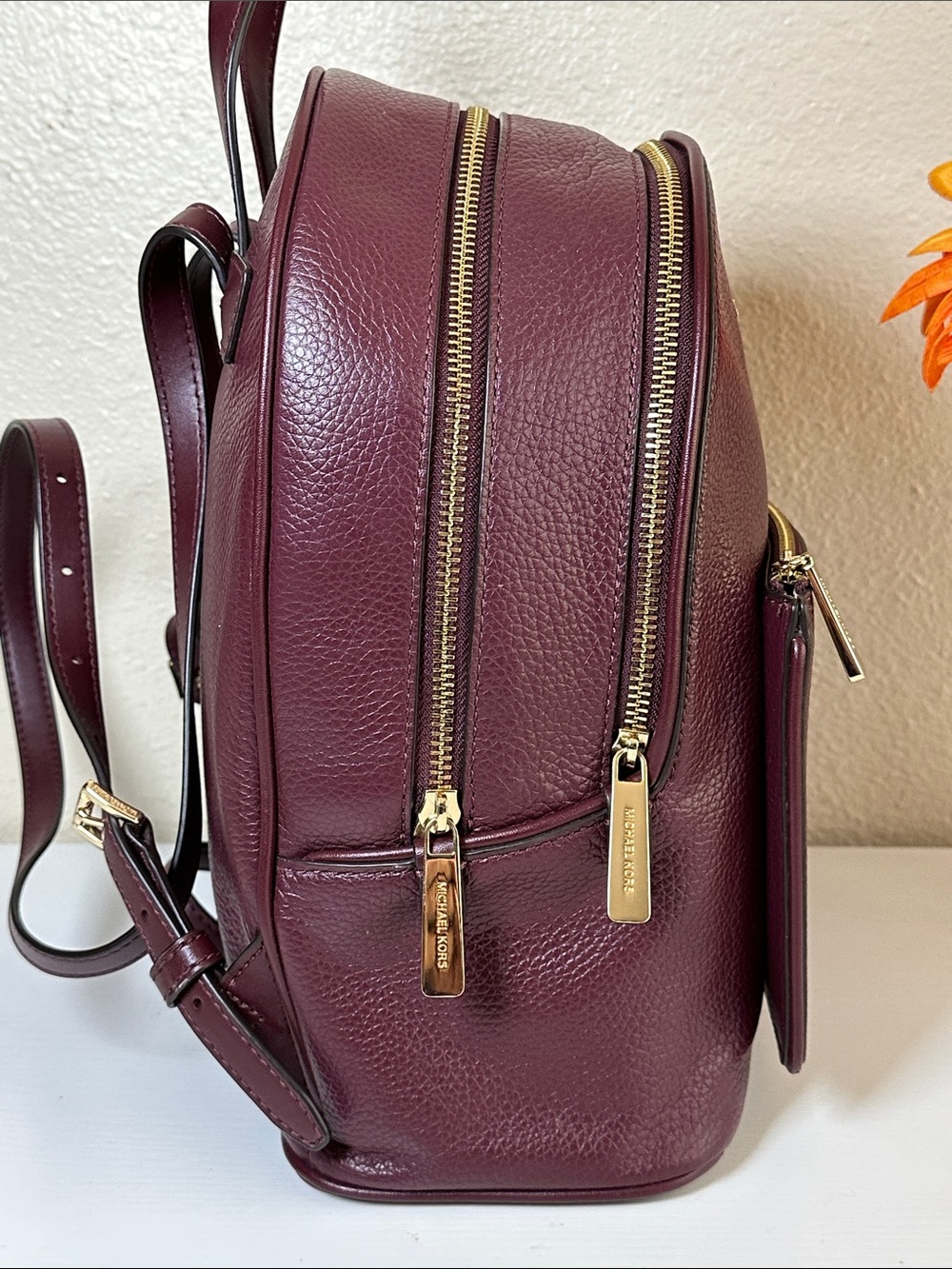 NWT Michael Kors Adina Merlot Leather MD Backpack with Gold Hardware - Picture 6 of 14
